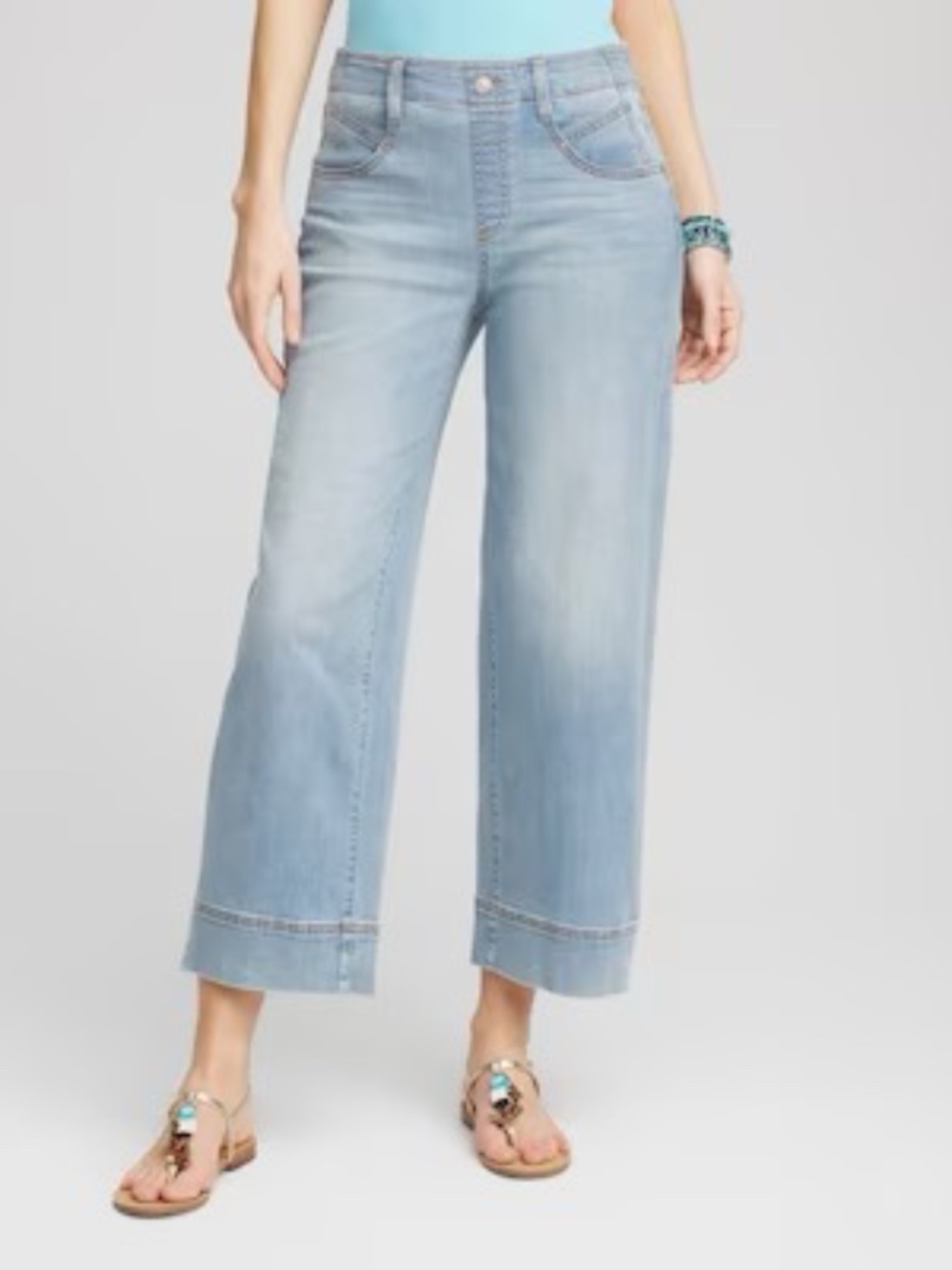 Perfect for Spring Chicos cropped wide leg pull on jeans size 10P light wash